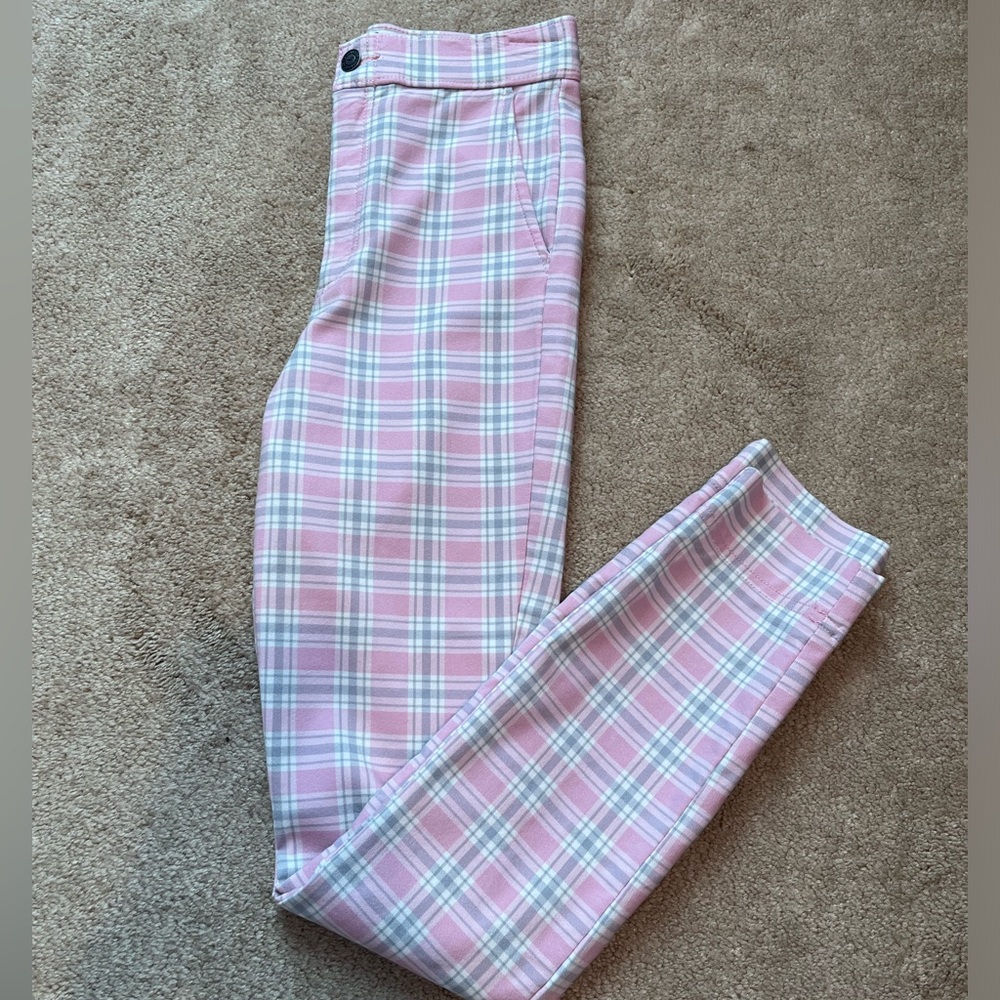 Hollister High Waisted Pink Plaid Trousers